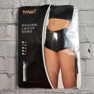NEW Spirit Wetlook Lace-Up Short Small Black Halloween Costume Club Dance Sealed